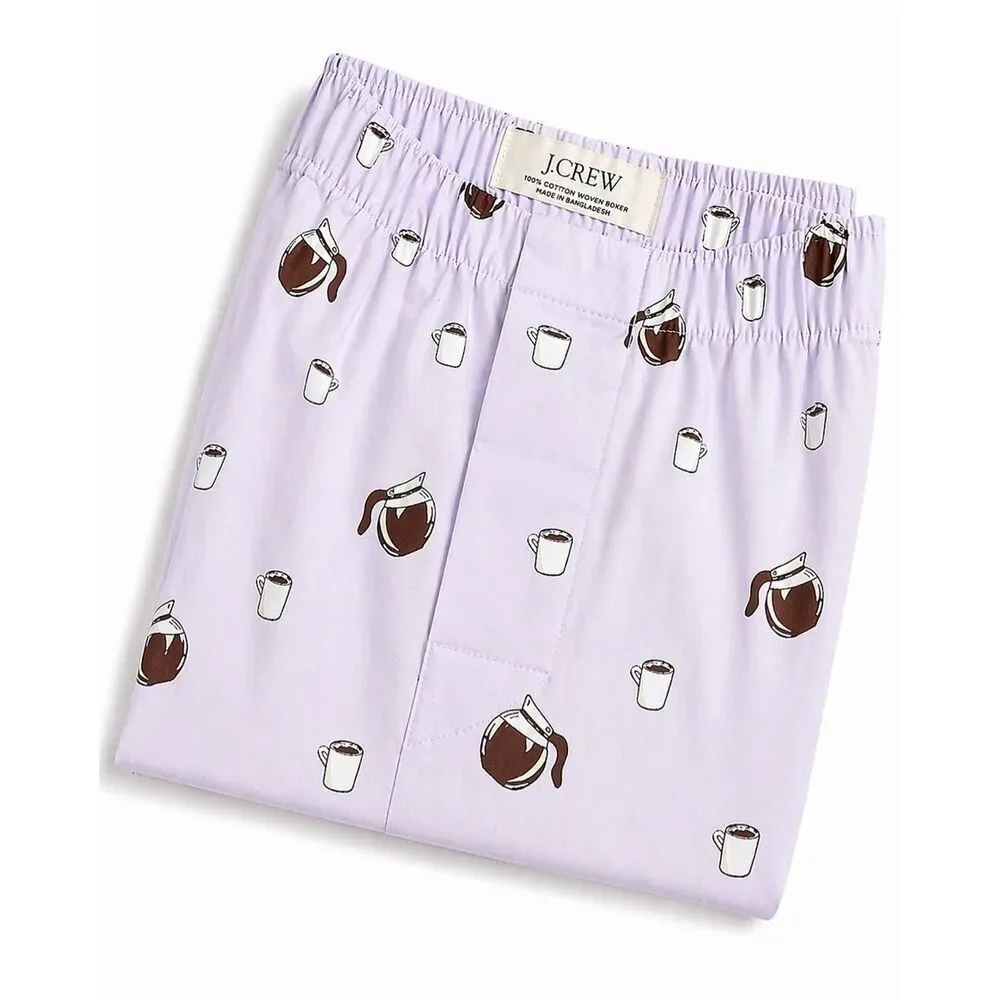 J.Crew Coffee Print Boxer Shorts Large Purple 100% Cotton NWT Pajama Shorts